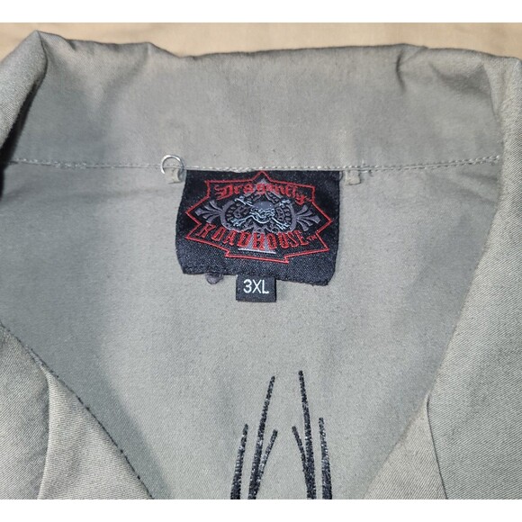 Dragonfly Roadhouse 3XL Biker Embroidered Skull Wings Motorcycle Button Up Gray - Picture 2 of 7